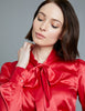 Red Fitted Satin Blouse, Pussy Bow