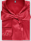 Red Fitted Satin Blouse, Pussy Bow