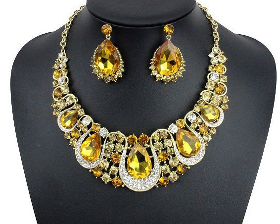 Yellow Crystal Necklace & earrings